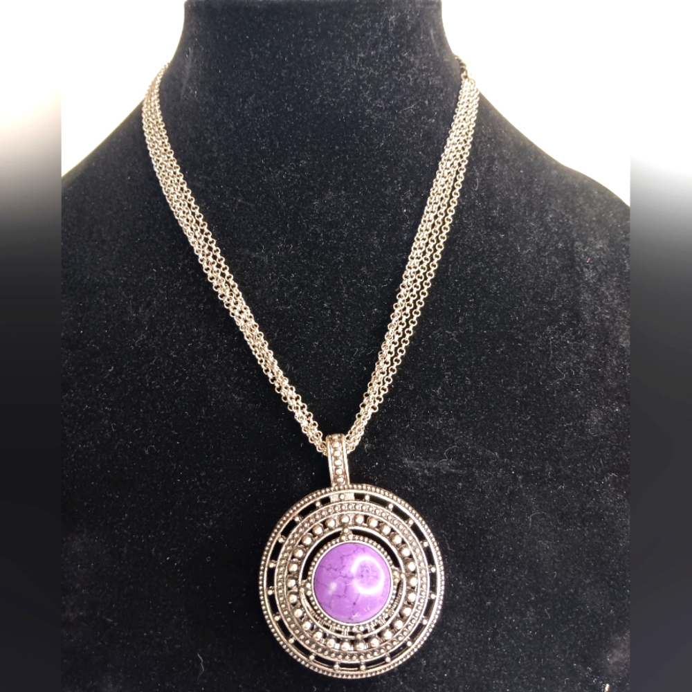 Premier Designs Purple Double Sided Pendant Necklace